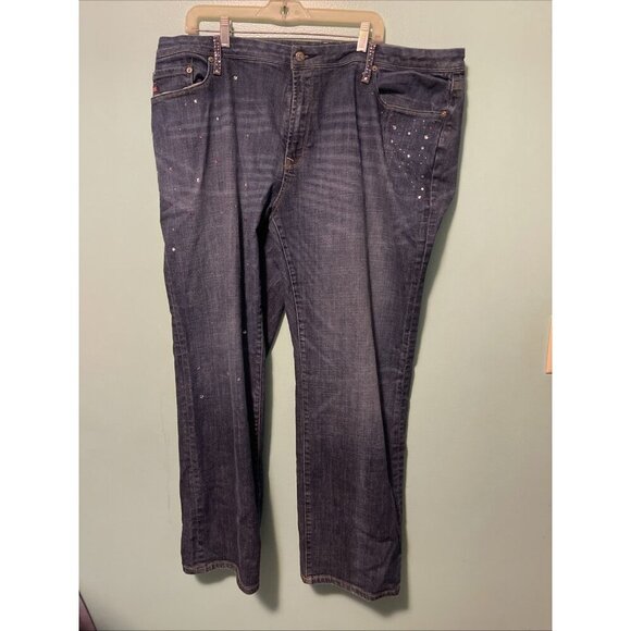 7 For All Mankind Womens Bootcut Rhinestone Pockets Jeans Dark Size 24 31 Inseam - Picture 1 of 13